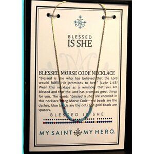 My Saint My Hero Blessed is She Morse Code Necklace in Gold-Tone-New Gift Boxed